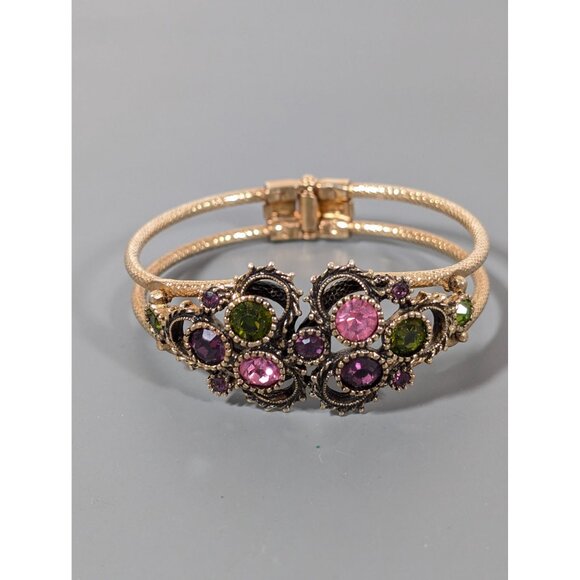 Vintage Sarah Coventry Austrian Lites Bracelet Purple Green Rhinestone Clamper 6 - Picture 2 of 10